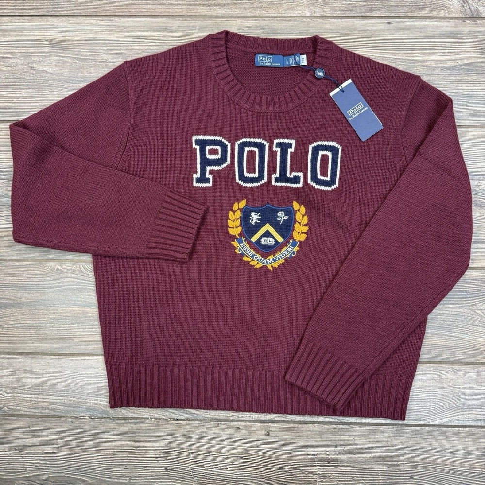 Polo Ralph Lauren Women's Burgundy Crest Logo Knit Wool Sweater Size Large NEW - Picture 4 of 11